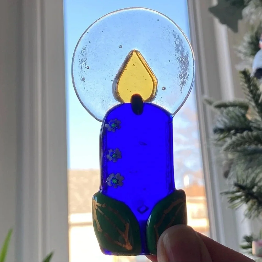 Fused Glass Murano? Candle Christmas Window Holiday Decoration